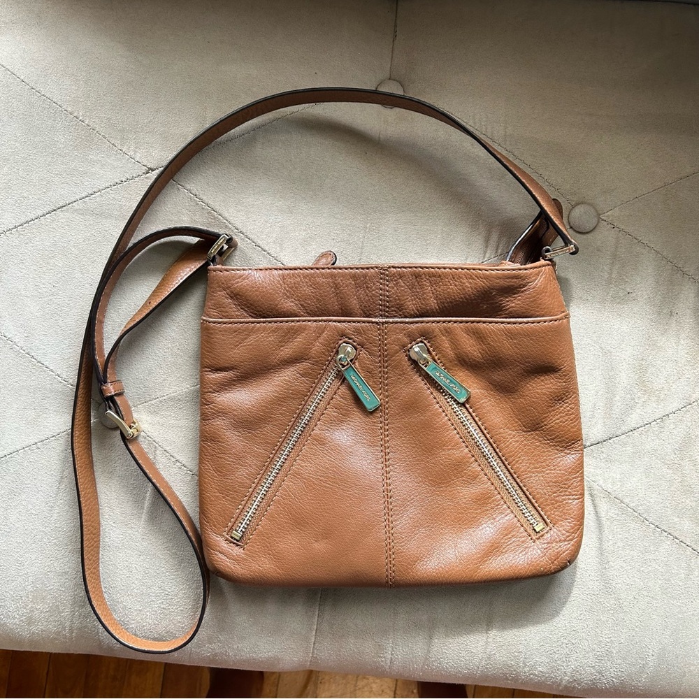 Michael Kors Cognac Brown Gold Leather Crossbody Purse - Picture 1 of 8